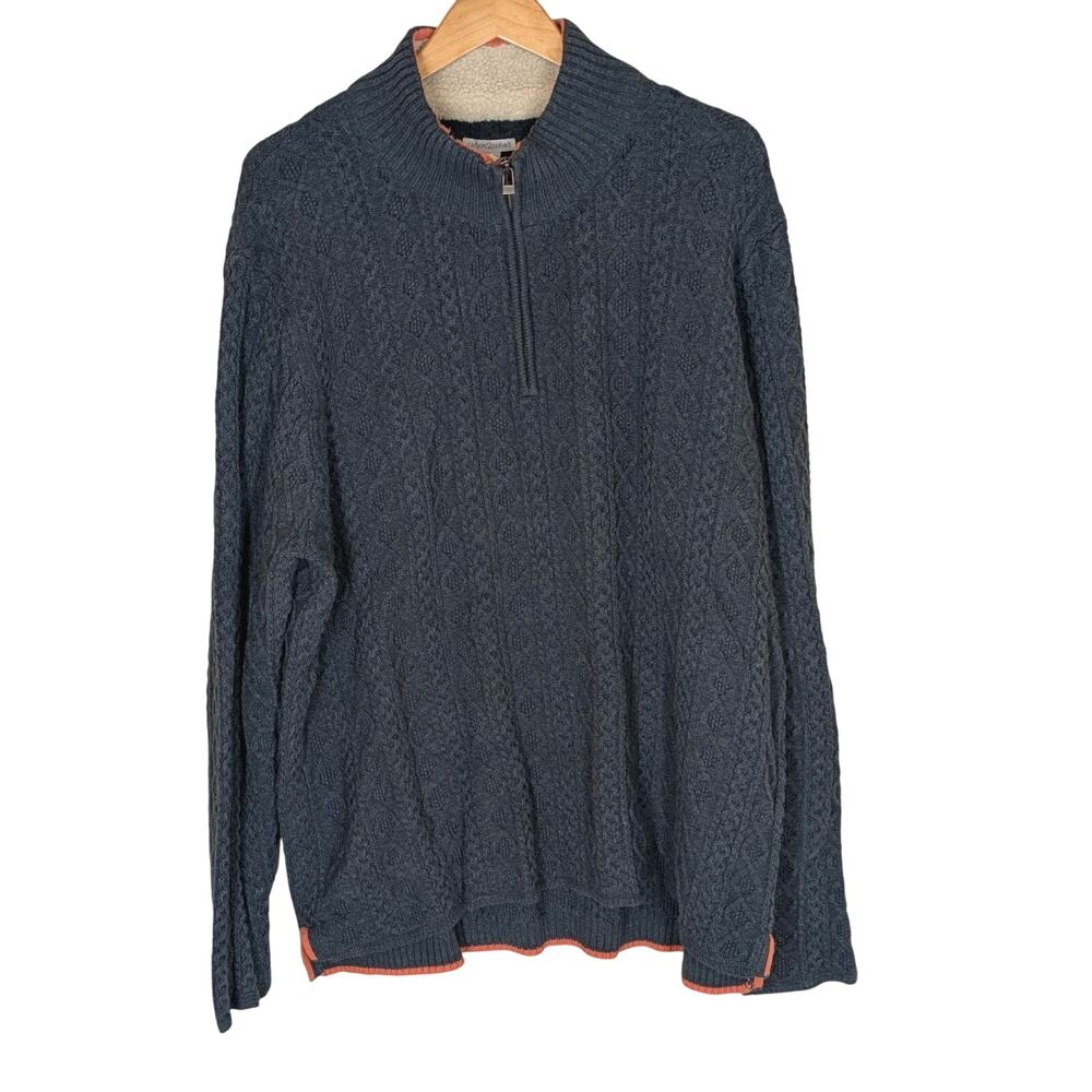 Carbon 2 Cobalt Cable Knit 1/4 Zip Sweater Men 2XL XXL Gray Preppy Sherpa Collar
